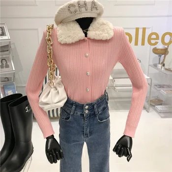 Celebrity stilu volne ovratnik, pletene cardigan Ženske zimske 2020 Moda Nova Zasnova občutek slim beloprsi singl kratek plašč