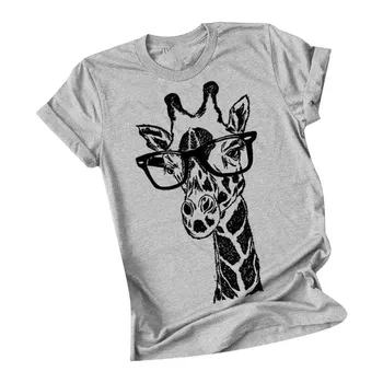 Ženske Žirafa Tiskanja Ženske T-shirt Krog Vratu Kratkimi Rokavi Kratkimi Rokavi Očala Žirafa Tiskanja Grafike Udobno Bazo 02*