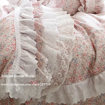 Super sladko dobby tiskanja posteljnina nabor ruffle prišije rjuhe kritje Euro posteljo kompleti posteljnine kraljica posteljnina nabor luksuzni polni velikosti postelje set