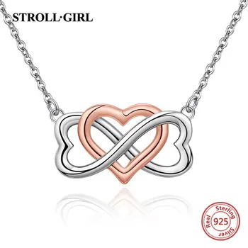 925 Sterling Srebro Infinity Simbol Srce Neskončne Ljubezni Obesek Verige Ogrlice Za Ženske Fine Nakit Božično Darilo Debelo