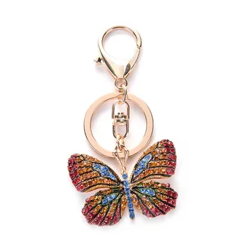 Beautiful Butterfly Keychain Bleščeče Polno Nosorogovo Zlitine Ključnih Verige Za Ženske Dekle Avto Vrečko Dodatki Modni Key Ring