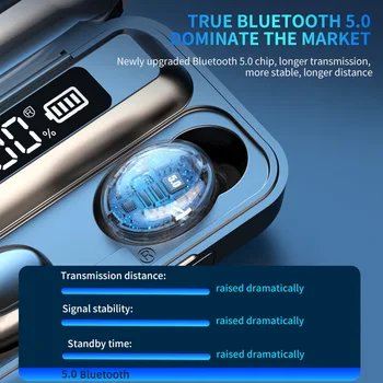 New 5.0 Bluetooth Brezžične Slušalke F9-6 TWS Brezžična tehnologija Bluetooth Z Močjo Banka Polje Šport Dotik za Nadzor Slušalke Airbuds Z Mic