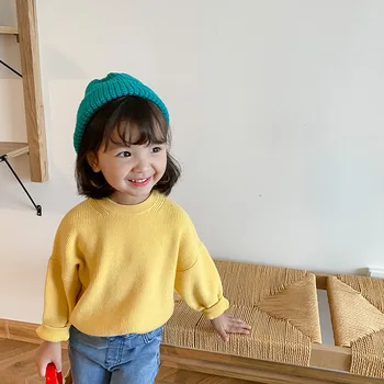 2020 Jeseni Nov Baby Dekleta Dolgo Sleeve Solid Color Pletenega Bombaža Pulover Malčka Otroci Priložnostne Puloverju Vrh Modnih Oblačil