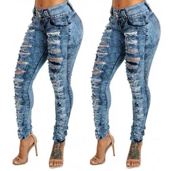 Visoko Pasu Kavbojke Ženske Ženske 2019 Ripped Kavbojke Luknje Broeken Ženska Jean Taille Haute Femme Suh Combinaison Jean Femme Denim