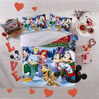 Disney Mickey Minnie Božično drevo Posteljnina Nabor Rjuhe Kritje Prevleke Odrasle Otroke Darilo Kraljica King Size Postelja Set