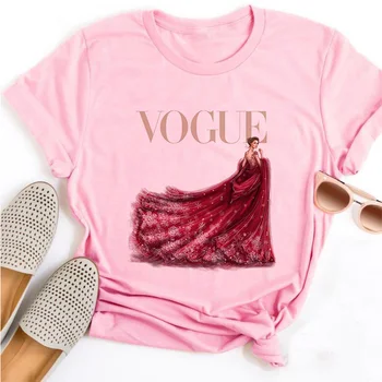 Vogue Princess Pink T Shirt Tiskanje Ženski Grunge Ulzzang Tshirt Risanka Smešne Majice, Vrhovi Grafični Oblačila Moda Dekle T-shirt