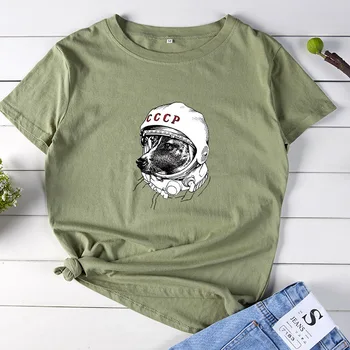 2020 Laika CCCP Prostor Psa Tiskanja Ženske T-Shirt Poletje Bombaž Tees Vrhovi Plus Velikost Ženske Majice Kratek Rokav Priložnostne Tshirt Ženske
