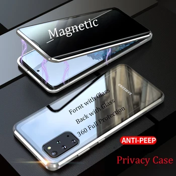 Kovinski Magnetni Kaljeno Steklo Zasebnosti Telefon Ohišje za Samsung Galaxy S20 Ultra S20 Opomba 10 Plus A91 A81 A71 A51 A41 A21S A70 A70S