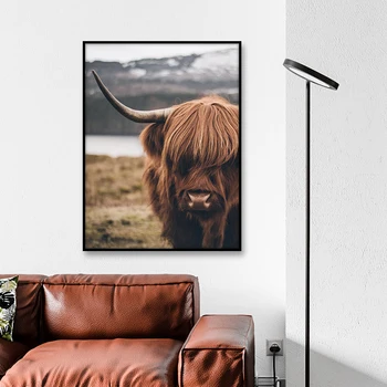 Highland Krave prosto Živečih Živali Skandinavskih Goveda Platno Slikarstvo Nordijska Plakati in Tisk Stenskih slikah, za Dnevna Soba Dekor