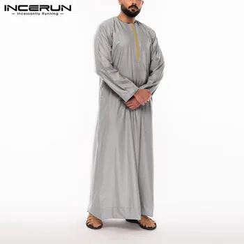 INCERUN Moških Islamske tam kaftan arabski Dolg Rokav Mozaik Caftan Oblačilih 2021 Savdska Arabija Bližnjem Vzhodu Dubaj Moški Musliman Jubba Thobe