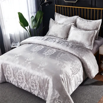 Vezene Tolažnik Nastavite Kraljica Sivo Luksuzni Cvet Posteljni Set Home Tekstil King Jacquardske Rjuhe Kritje