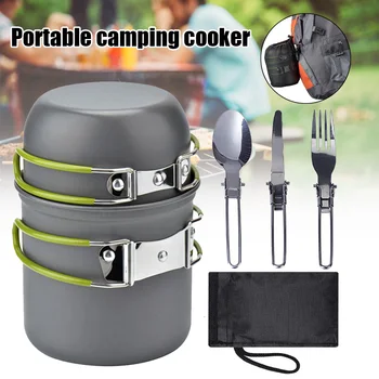 Prenosni Camping kuhinjskih pripomočkov Komplet Piknik na Prostem Pohodništvo Kuhanje Lonci, Pribor Set EDF88