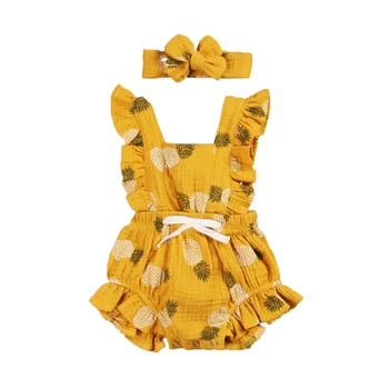 Pudcoco Malčke Baby Girl Obleke Poletje 2020 brez Rokavov Tiskanja Ruffle Bombaž Romper Jumpsuit Glavo 2Pcs Obleke Otroška Oblačila