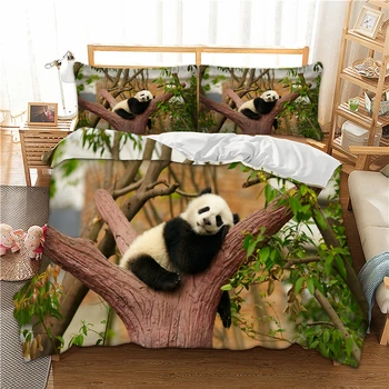 Srčkan Panda vzorec natisnjene Posteljnine Komplet za tolažnik Rjuhe Kritje nastavite z Blazino Primerih Eno Dvojno 3pcs Bedclothes posteljno perilo