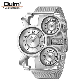 Oulm Watch 1167 Model moško ročno uro Priložnostne Usnje Očesa Jekla Trak Quartz Ura Tri Časovni Pas Športne Moške Ure