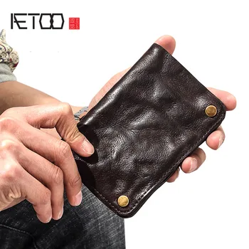 AETOO Retro denarnice moške kratke usnjene stari originalni mladih moških usnje posnetke navpično gumb snaps polno usnja denarja posnetek vint