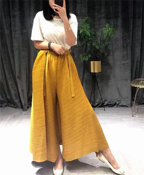 Miyake Naguban 2020 ženske harem hlače, plus velikost visoko pasu nabrano širok noge flare hlače Girdle od pasu estetske harajuku hlače
