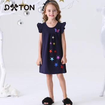 DXTON 2020 Poletje, Dekleta, Obleko Flare Rokav Obleke Za Dekleta Metulj Priložnostne Otroci Obleko Bombaž Aplicirano Nova otroška Oblačila