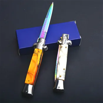 Italijanski AKC barvi titana 9 inch zunanji prenosni večnamenski folding nož hitro odpreti 440C ogledalo nož za kampiranje nož Mafi