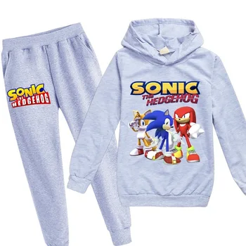 Nova Moda Baby Girl Obleke Otroci Majica Kostume Dolg Rokav Bing Kapuco + Hlače Classic Risanka Sonic Hedgehog Roupa