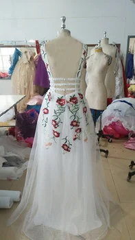 Elegantno Slonovine V Vratu Čipke Backless Žepi Poročne Obleke s Cvetjem vestidos de fiesta платья для девочек