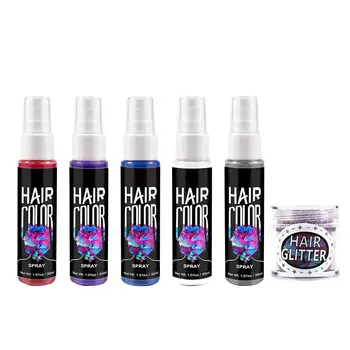 6pcs/set 30 ml/kos Lase Bleščice Spray Cosplay Hitro Stranka Hair Spray Instant Barvo Las Styling Orodje, Vijolična,Rdeča,Bela,Modra,Siva