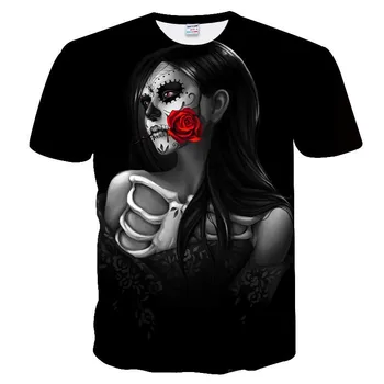 2020 Nove Moške majice ROSE Black Natisnjeni Sexy majica s kratkimi rokavi Moški Tshirt Poletje Black T-shirt Punk Lobanje Rose Design Plus Velikost