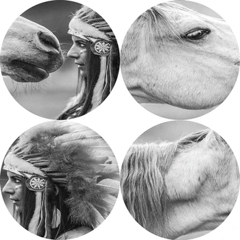 MUTU HD Tiskanja Črno-Bele Avtohtone Indijski s Konja Portret Platno Umetnosti Skandinavskih Plakat Stenske Slike za dnevno Sobo