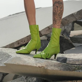 Novo Neon Zelena Gleženj Škornji Za Ženske Konicami Prstov zip Botines Modni Čevlji Ženske Stiletto Visokih Petah Seksi Botas Mujer 2020