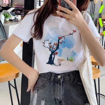 Studio Ghibli Živahen Stran Harajuku Kawaii Majica s kratkimi rokavi Ženske Smešno Ullzang T-shirt 90. letih korejskem Slogu Tshirt Grafični Top Tees Ženski
