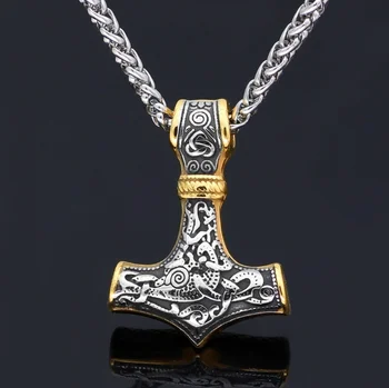 Vintage Viking Odin Triangle Logo Thor je Kladivo Visoko Kakovostne Kovine Ogrlico, Obesek za Moške