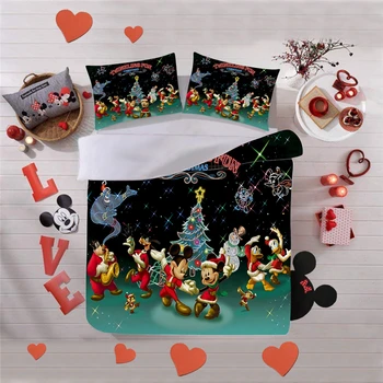 Disney Mickey Minnie Božično drevo Posteljnina Nabor Rjuhe Kritje Prevleke Odrasle Otroke Darilo Kraljica King Size Postelja Set