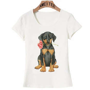 Nov Poletni Ženske T Shirt Valentine Rose Pit Bull Dog Hip Hop T-Shirt Mini Schnauzer Bostonski Terier Priložnostne Vrhovi Luštna punca Tees