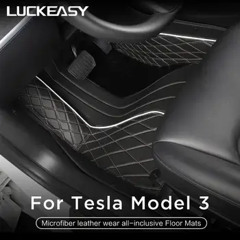 LUCKEASY Za Tesla Model 3 Avto Diamond predalčni Mikrovlaken Usnja Non-slip Stopala Mat Spredaj Zadaj Prtljažnik Mat Sedež nazaj Mat Črna
