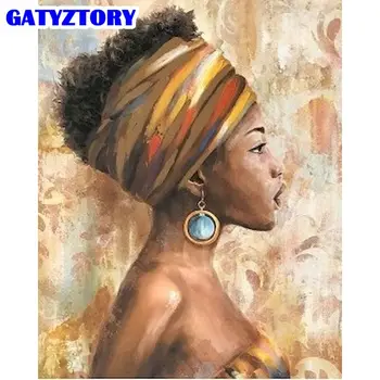 GATYZTORY Afriška Ženska Slika Olje, Barvanje Z Številkami, Kompleti za Za Odrasle Otroke 60x75cm Okvir Doma Dnevna Soba Dekor Stenska Barva