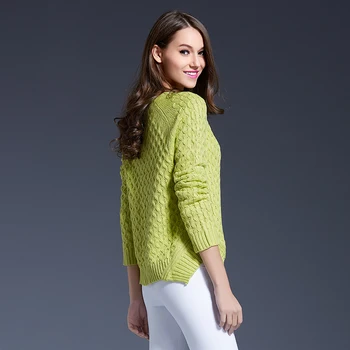 Jeseni, pozimi nova moda plus velikost ženske poln rokav pleteni pulover nov prihod gospe udobno asimetrični trdna pulover