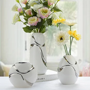 Sodobna visoko kakovostno Keramično Vazo Ročno pozlačen belo in srebrno vazo tri delni komplet Namizni Obrti Doma Oprema za Dekoracijo
