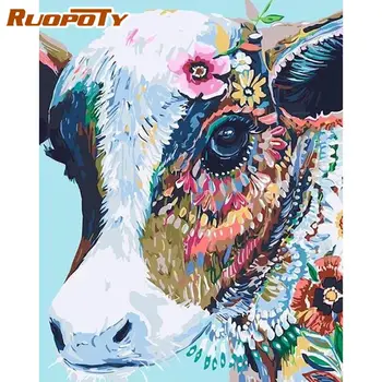 RUOPOTY krava barvanje z številkami ročno slikarstvo na platno diy, Barvanje S Številko, Akril, Platno, Slikarsko za dekoracijo doma