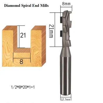 Diamond 8 mm za les, rezkanje rezalnik 10 mm 12 mm lesenih predmetov orodje Podaljšali Naravnost Nož proformance usmerjevalnik bitov povrtalo
