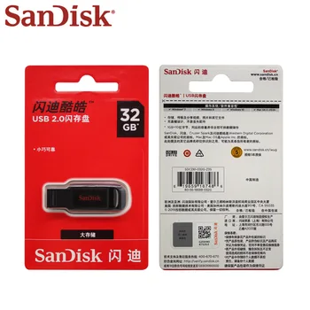 OriginalSanDisk USB ključek USB 2.0 64GB 128GB 16GB 32GB Pen Drive Black Pendrive Bliskovni Pogon Podporo Uradni Preverjanje