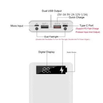 QC3.0 LCD-Zaslon DIY 10x18650 Baterije Primeru Power Shell Banke Hitro Polnjenje Box PXPE
