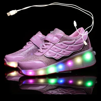 Polnjenje prek kabla USB Otrok Valjčni Skate Priložnostne Čevlji Fantje Dekle Samodejno Jazzy LED Osvetljeno Utripa Otroci Žareče Superge s Kolesi