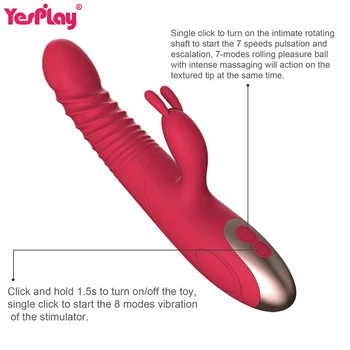 Rabbit Vibrator Teleskopsko Vibracije Vgrajen žogo Rotacijski Ogrevanje G spot Vibrator, Vibrator Ženska Masturbacija Sex Igrače za ženske