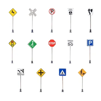 14pcs/set 1:87 Miniaturni Prometni Znaki DIY Železniške Avtocesti Street Scenes Arhitekturni Model Dekoracijo