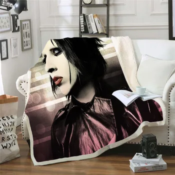 Pevka Marilyn Manson 3d Tiskanih Flis Odeja za Postelje Debela Odeja Moda Bedspread Sherpa Vrgel Odejo Odrasli Otroci 03