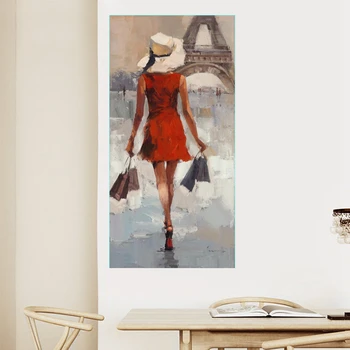Sodobno Dekle v Rdeči Obleki Modne Portret Umetnine 3D Ročno Oljno sliko za Verando, Hodnik Office Home Decor Padec Ladijskega prometa