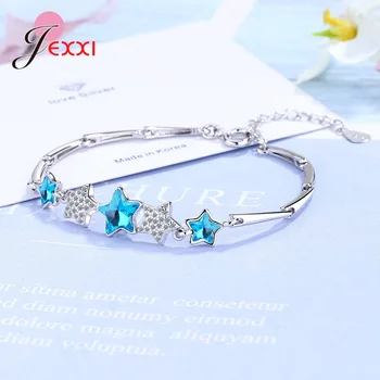 Peneče Poroka Ženske, Nakit 925 Sterling Srebro Sijoče Modra/Bela Mali Zvezd Avstrijskimi Kristali Amuleti Zapestnice