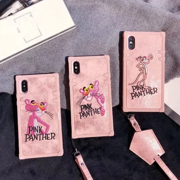 Luksuzni Vezenje Pink Panther Kvadratni Silikonski Primeru Za Xiaomi Mi 10 Redmi 7 7A 9 Redmi Opomba 7 8 8T 9 9s PRO Lepe Risanke Pokrov