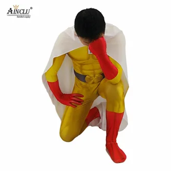 Ainclu Mens Fantje EN UDAREC ČLOVEK Cosplay Kostume Super junak Saitama Cosplay Bodysuit Halloween Jumpsuits Obleke z Plašč/Cape