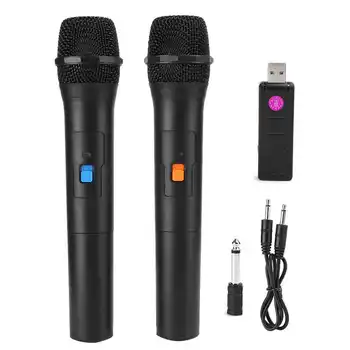2Pcs Brezžičnega Mikrofon Sistema Kompleti VHF Ročni Mikrofon Karaoke z USB Prejeli Plug and Play za Sestanek Doma Stranka ect.